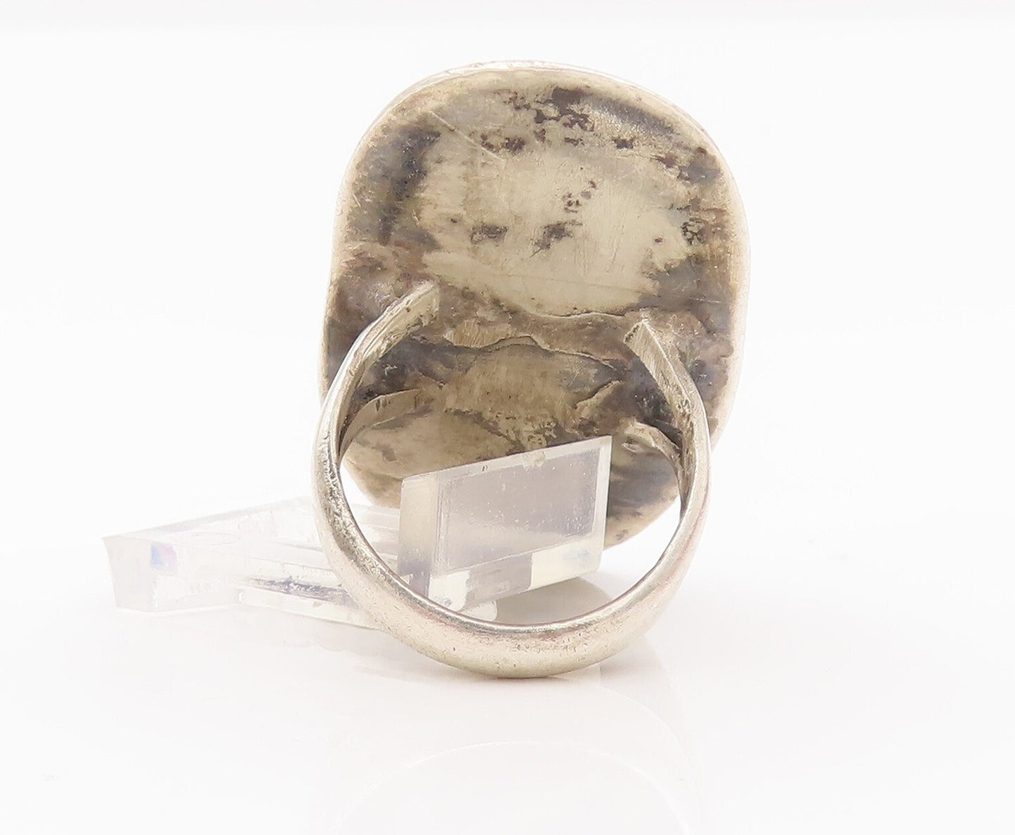 925 Sterling Silver Vintage Ring NAVAJO Solid Carved Turquoise  Sz 6.5  RG28134