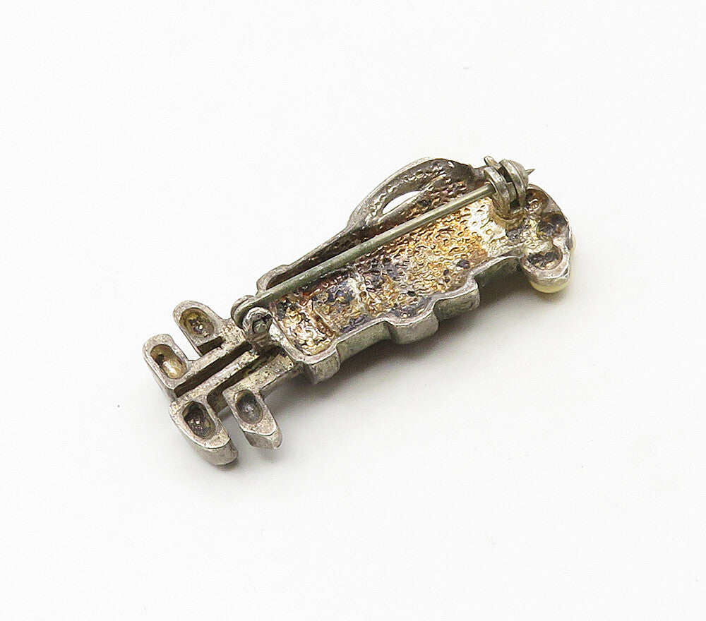 925 Sterling Silver  Vintage Black Onyx Bag Of Golf Clubs Brooch Pin  BP6572