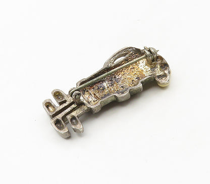 925 Sterling Silver  Vintage Black Onyx Bag Of Golf Clubs Brooch Pin  BP6572