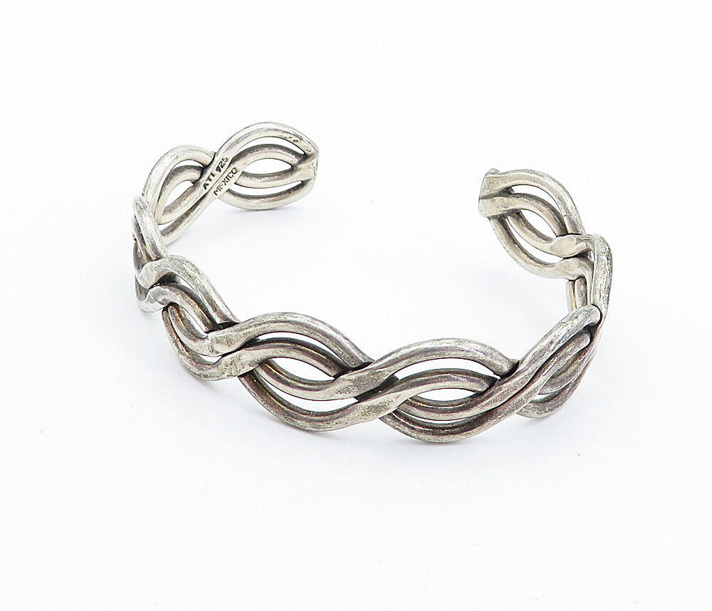 MEXICO 925 Sterling Silver  Vintage Dark Tone Infinity Cuff Bracelet  BT1815