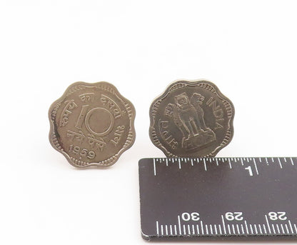 925 Sterling Silver Vintage Cufflinks Indian Ashoka Lion 10 Paisa Coin  TR4202