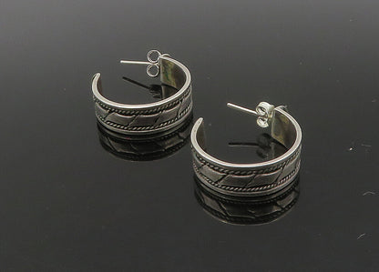 925 Sterling Silver  Vintage Shiny Patterned Twist Hoop Earrings  EG11188