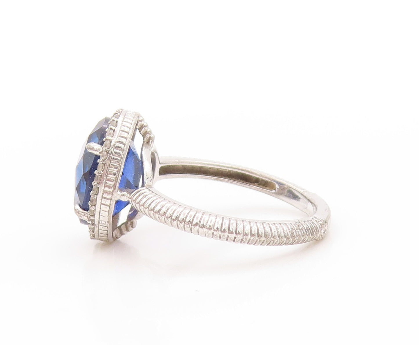925 Sterling Silver Vintage Ring Designer Sapphire Halo CZ  Sz 7  RG32891