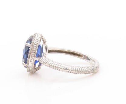 925 Sterling Silver Vintage Ring Designer Sapphire Halo CZ  Sz 7  RG32891