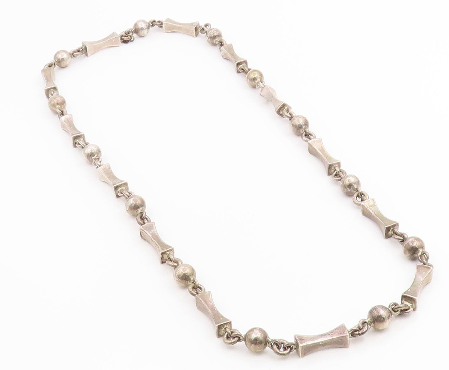925 Sterling Silver Vintage Necklace MEXICO Solid Geometric Link HEAVY  NE4880