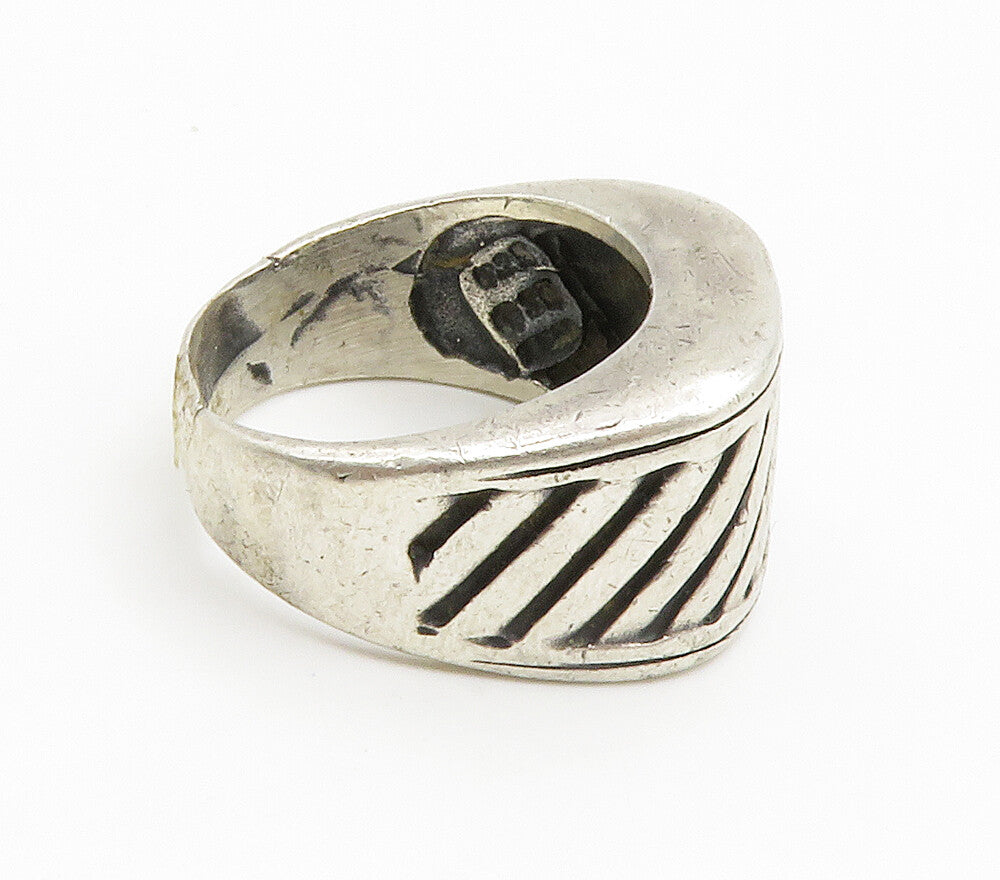925 Sterling Silver  Vintage Shiny Slanted Dome Band Ring Sz 8  RG14848