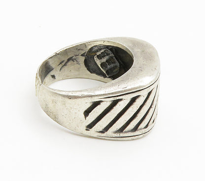 925 Sterling Silver  Vintage Shiny Slanted Dome Band Ring Sz 8  RG14848