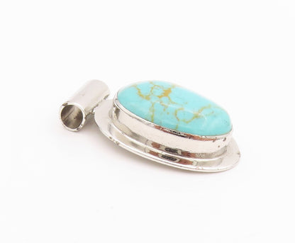 925 Sterling Silver Vintage Pendant Minimalist Oval Cabochon Turquoise  PT24556