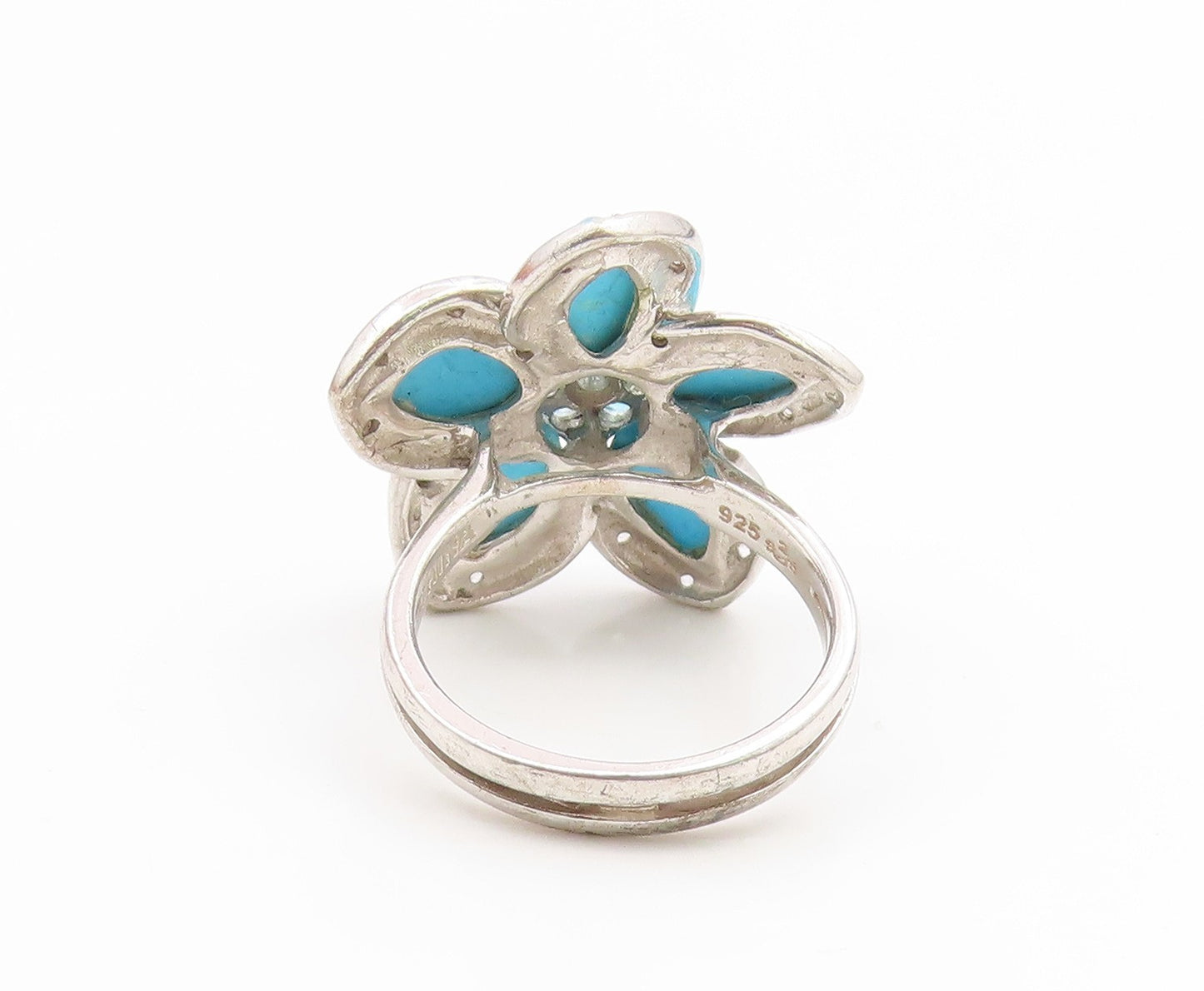 925 Sterling Silver Vintage Ring Real Diamonds & Topaz Floral Petal Sz 7 RG35237