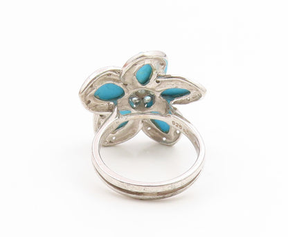 925 Sterling Silver Vintage Ring Real Diamonds & Topaz Floral Petal Sz 7 RG35237