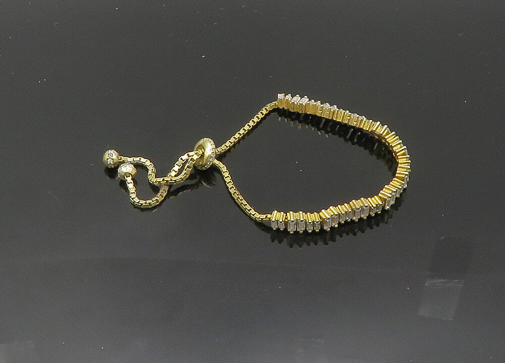 925 Sterling Silver  Vintage Shiny Topaz Gold Plated Chain Bracelet  BT8166