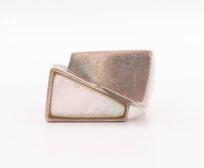 925 Sterling Silver Vintage Ring EUROPE Brutalist Mother Of Pearls Sz 8  RG28838