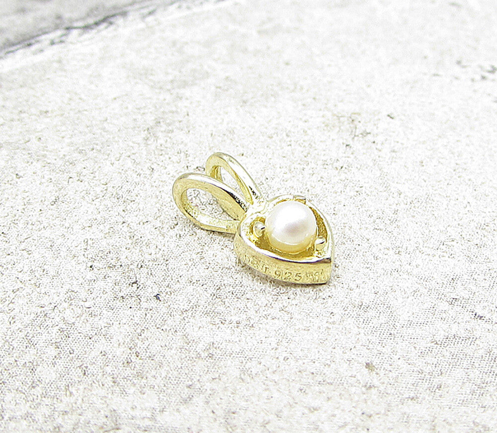 Gold Over 925 Sterling Silver Pearl Love Heart Slider Pendant  PT1189