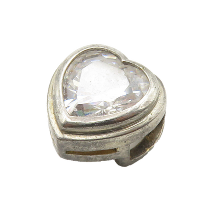 925 Sterling Silver  Vintage Cubic Zirconia Love Heart Slide Pendant  PT12427