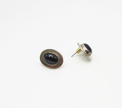 MEXICO 925 Sterling Silver  Vintage Black Onyx Oval Stud Earrings  EG1957