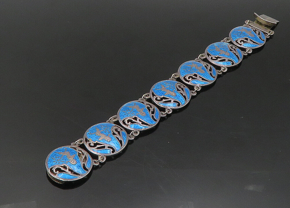 SIAM 925 Sterling Silver  Vintage Enamel Dancer Round Chain Bracelet  BT8997
