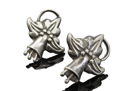 MEXICO 925 Sterling Silver  Vintage Flower Non Pierce Drop Earrings  EG4088