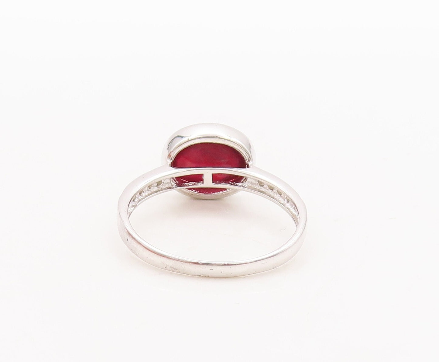 925 Sterling Silver Vintage Ring Oval Cut Red Gemstone Inlay  Sz 8  RG29492