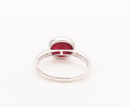 925 Sterling Silver Vintage Ring Oval Cut Red Gemstone Inlay  Sz 8  RG29492