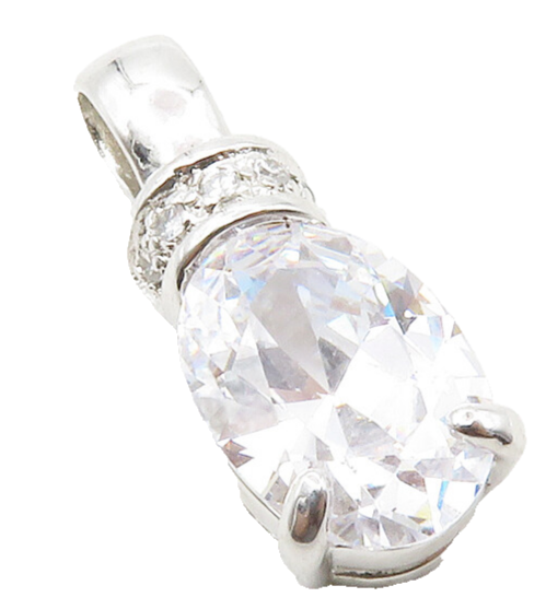 925 Sterling Silver  Sparkling Faceted Cubic Zirconia Drop Pendant  PT9991