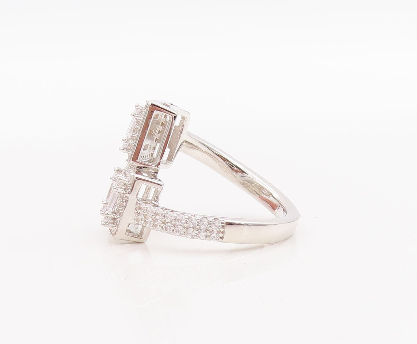 925 Sterling Silver Vintage Ring Square Cut Halo CZ Bypass Band  Sz 7.5  RG29045
