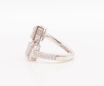 925 Sterling Silver Vintage Ring Square Cut Halo CZ Bypass Band  Sz 7.5  RG29045
