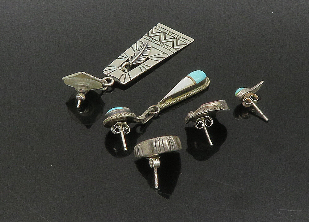 NAVAJO 925 Silver Vintage Turquoise & Multi Stone Lot Single Earrings EG11267