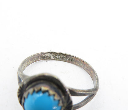 NAVAJO 925 Sterling Silver  Vintage Turquoise Solitaire Ring Sz 4.5  RG5102