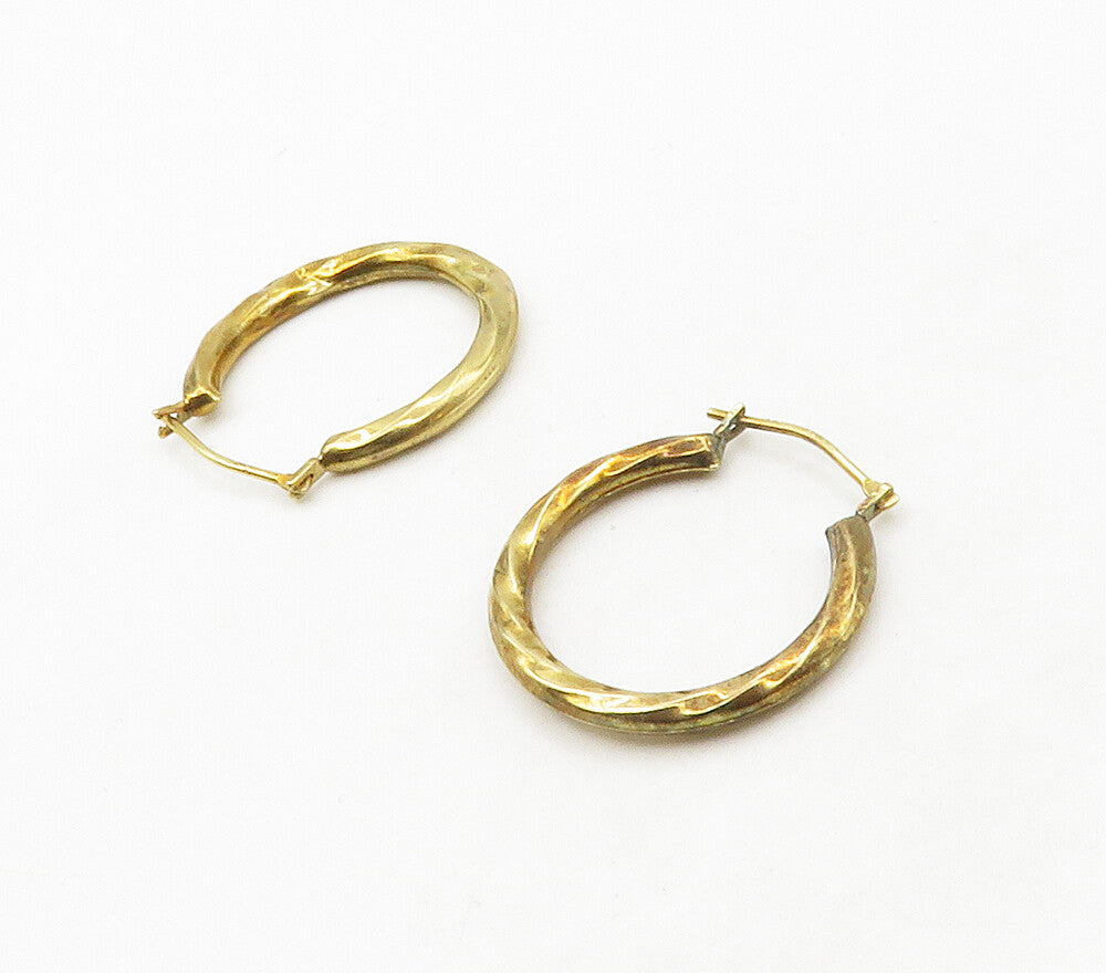 925 Sterling Silver  Vintage Shiny Gold Plated Twist Hoop Earrings  EG8469