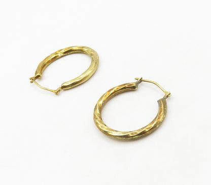 925 Sterling Silver  Vintage Shiny Gold Plated Twist Hoop Earrings  EG8469