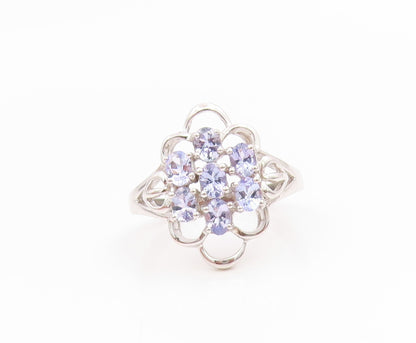 925 Sterling Silver Vintage Ring Elegant Tanzanite Floral Cluster  Sz 8  RG35674