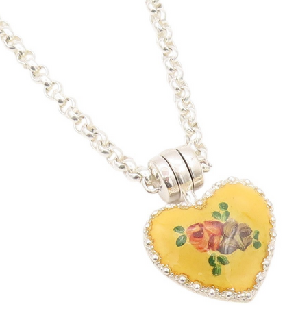 925 Sterling Silver Vintage Necklace ESPO SIG Floral Enameled Heart  NE4502