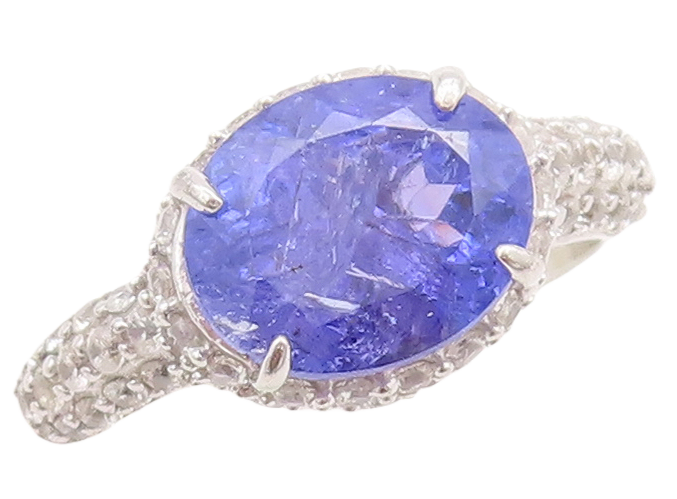 925 Sterling Silver Vintage Ring Oval Cut Tanzanite Halo Sapphire Sz 7 RG29364