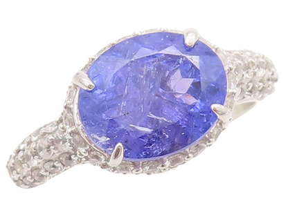 925 Sterling Silver Vintage Ring Oval Cut Tanzanite Halo Sapphire Sz 7 RG29364