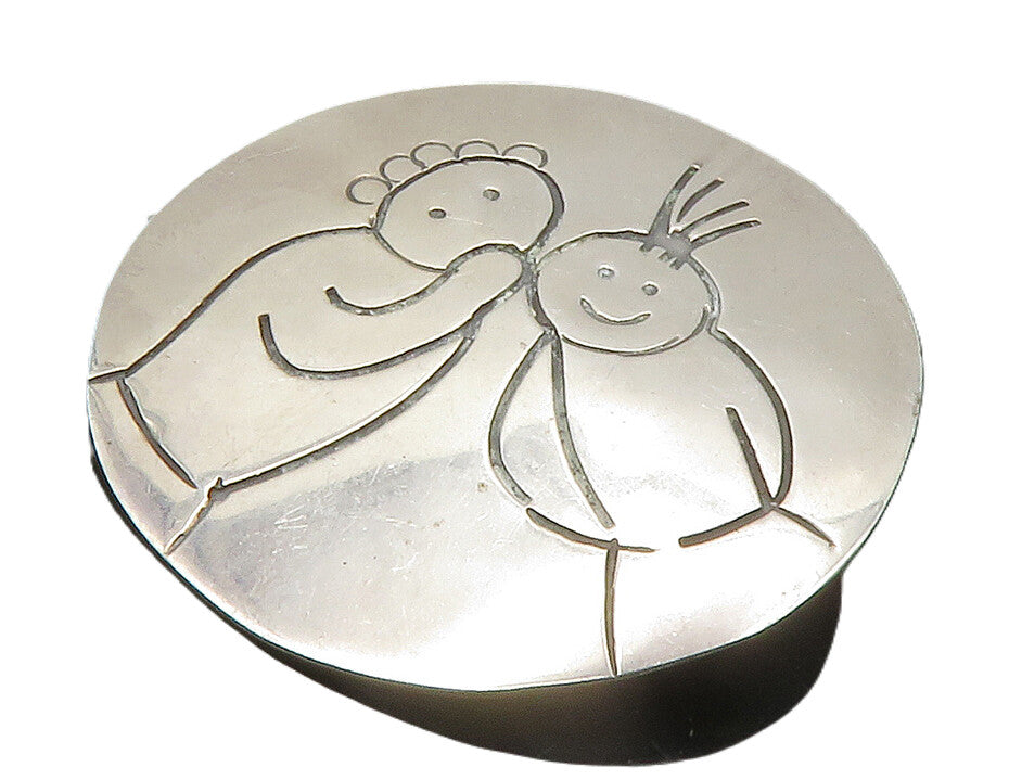 MEXICO 925 Sterling Silver  Vintage Etched Telling Secret Brooch Pin  BP5464