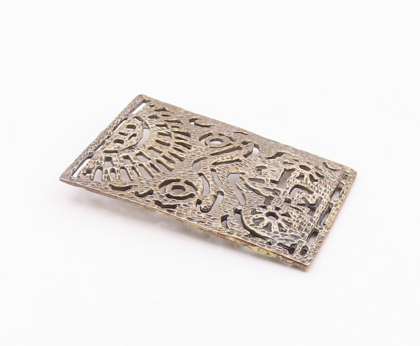 925 Sterling Silver  Vintage Shiny Cutout Design Square Pendant  PT16083