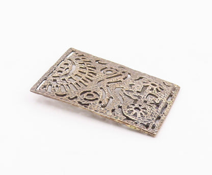 925 Sterling Silver  Vintage Shiny Cutout Design Square Pendant  PT16083