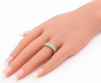925 Sterling Silver Vintage Ring Elegant Emerald Double Row Band  Sz 10  RG36152
