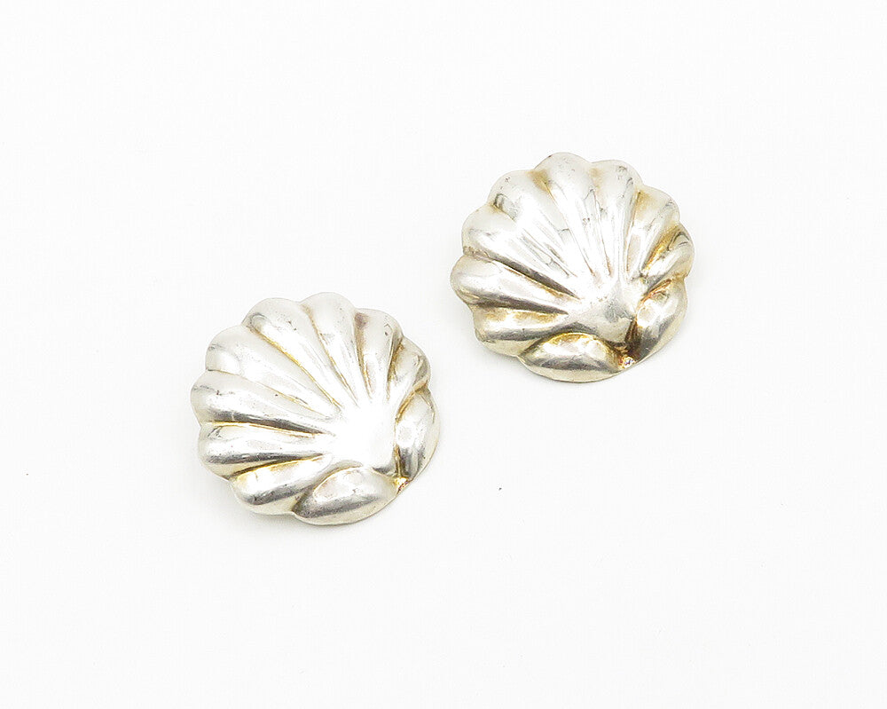 JMP MEXICO 925 Silver  Vintage Shiny Scalloped Non Pierce Earrings  EG9470