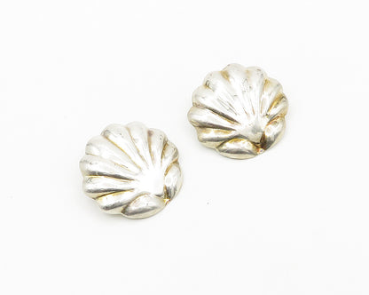 JMP MEXICO 925 Silver  Vintage Shiny Scalloped Non Pierce Earrings  EG9470