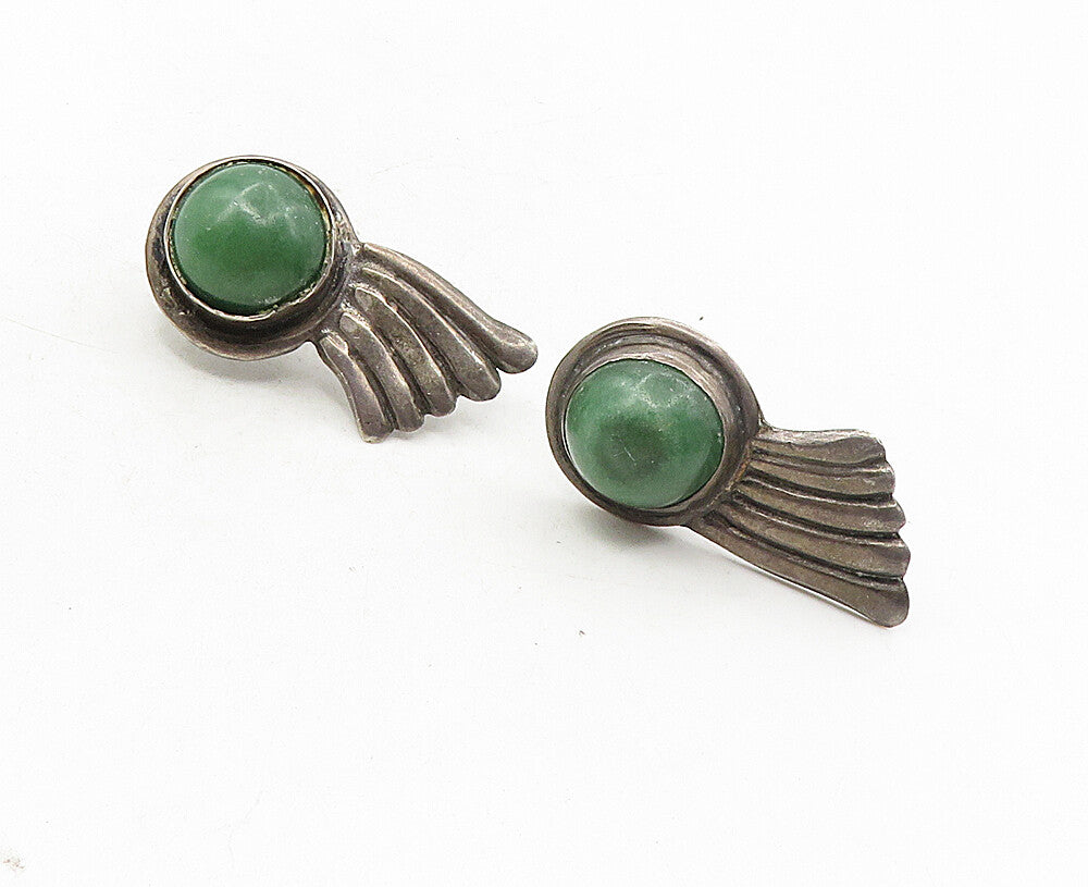 MEXICO 925 Sterling Silver  Vintage Antique Jasper Non Pierce Earrings  EG4988