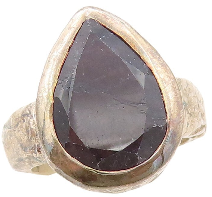 925 Sterling Silver Vintage Ring Solid Drop Cut Onyx Inlay  Sz 7  RG30305