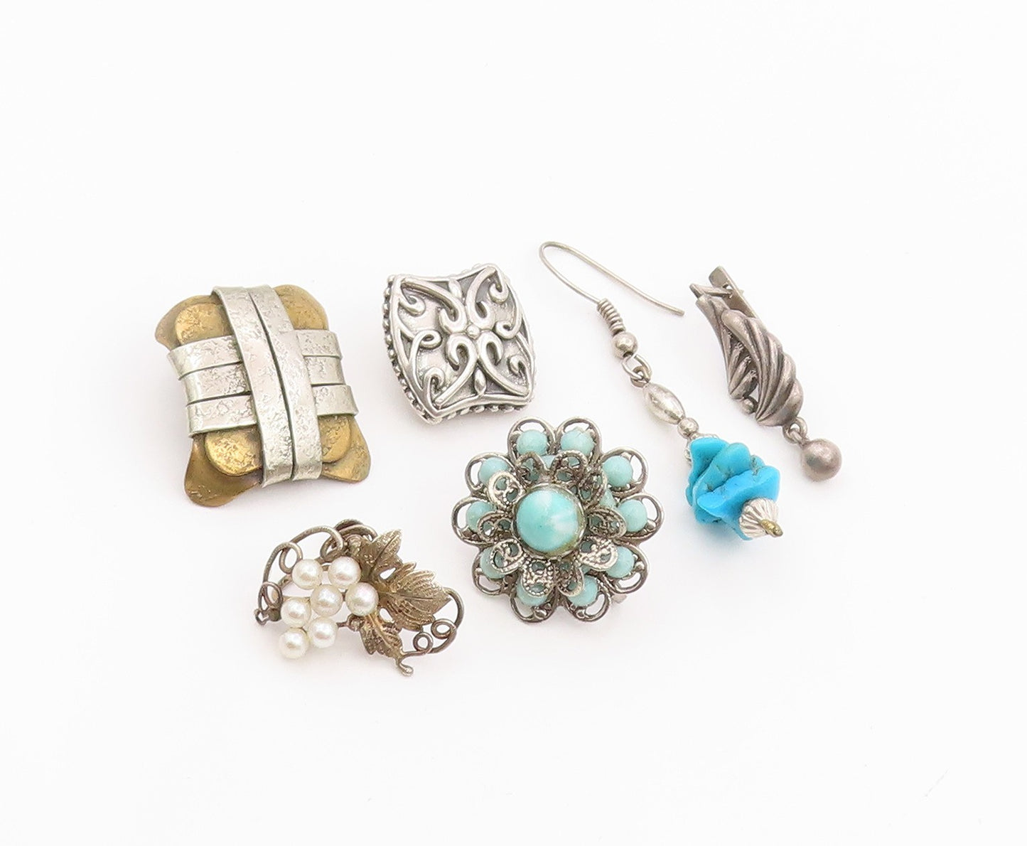 925 Sterling Silver Vintage Earrings Designer Multi Gemstone Single Lot  EG14295