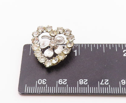 CARL ART 925 Silver  Vintage Cubic Zirconia Clover Heart Brooch Pin  BP7980