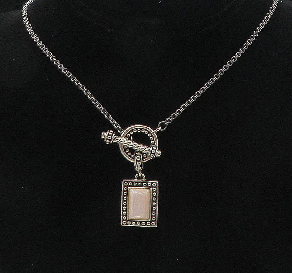 925 Sterling Silver  Vintage Pink Mother Of Pearl Twist Chain Necklace  NE1929