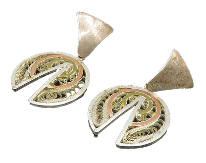EUROPEAN 925 Sterling Silver  Vintage 3Tone Filigree Dangle Earrings  EG11561