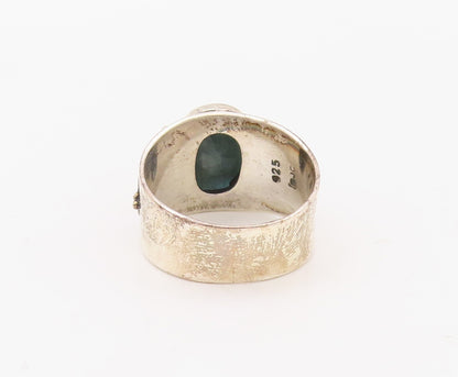 925 Sterling Silver Vintage Ring Carved Heart Design Gemstone  Sz 9.5  RG30764