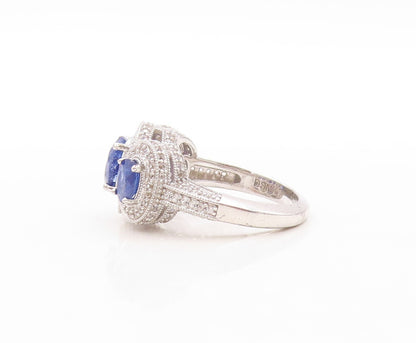 925 Sterling Silver Vintage Ring Oval Sapphire Halo CZ Inlay  Sz 7.5  RG30914