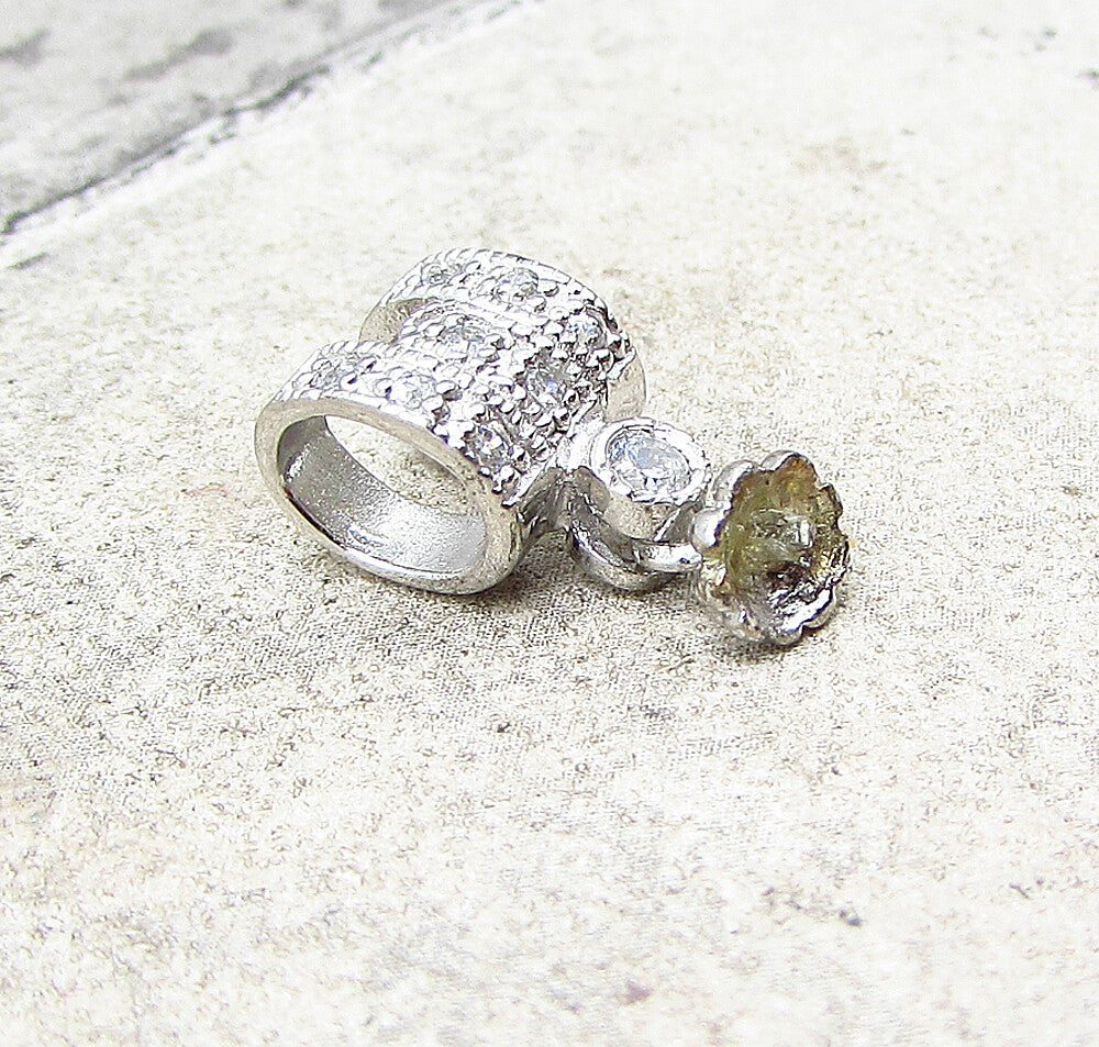 925 Silver  White Cubic Zirconia Dangling Floral Bell Slider Pendant  PT1526