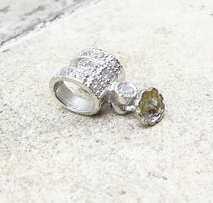 925 Silver  White Cubic Zirconia Dangling Floral Bell Slider Pendant  PT1526